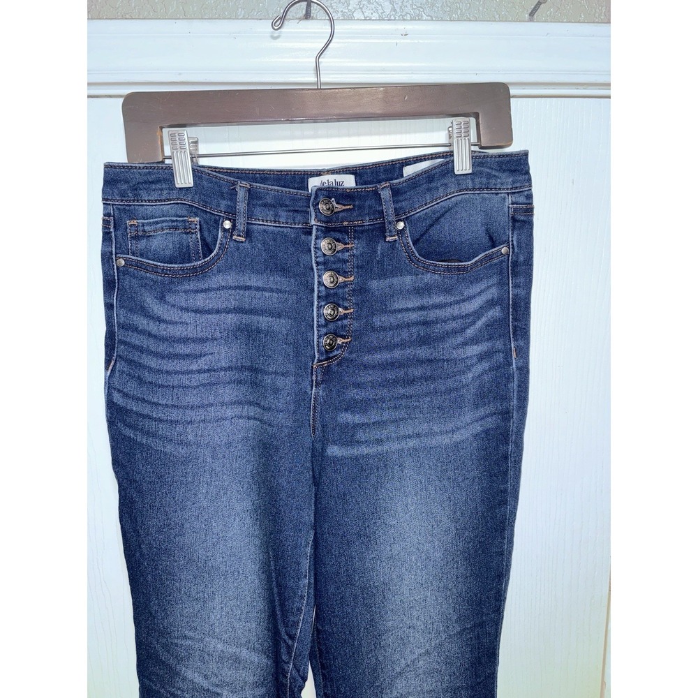 De La Luz High Rise Button Fly Flare Dark Wash Denim Size 10 - Picture 2 of 4